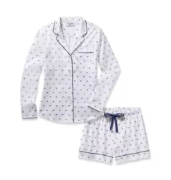 Janie and Jack Adult Pajamas|Petite Plume-Women's Twill Long Sleeve Short Set in Buzzing Bees white